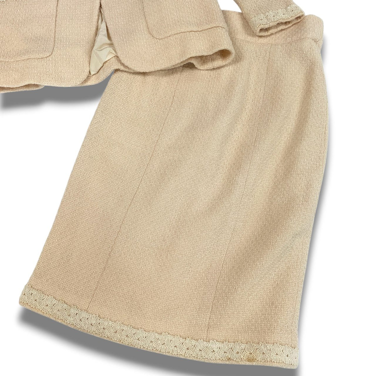＠Cc3 Vintage Chanel Coco Mark Button Tweed Jacket Skirt Setup M Equivalent Ivoryta1