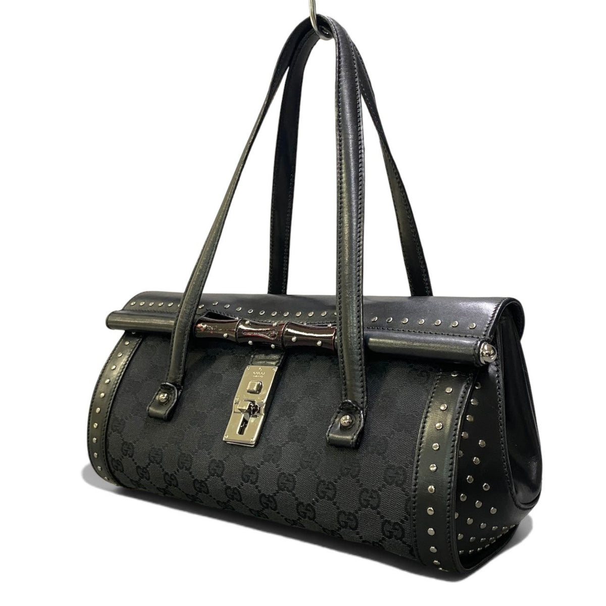 h29 GUCCI Tom Ford Era Studded Bamboo Bag Black Women'sta1