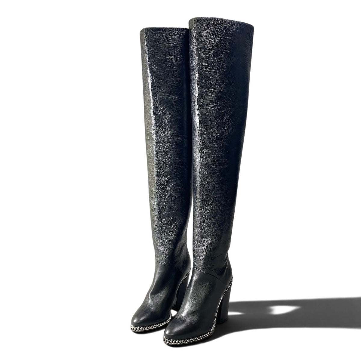 h10 【新品保管品】BALMAIN Emma Over the Knee Boots Metal Chain Made in Italy Size 36k02i