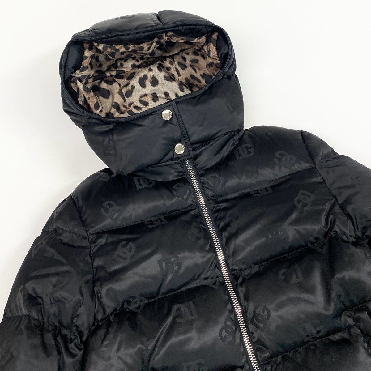 F＠Ic10 DOLCE&GABBANA DG Logo Padded Satin Jacquard Down Jacket Black Size 40 NWTt18r