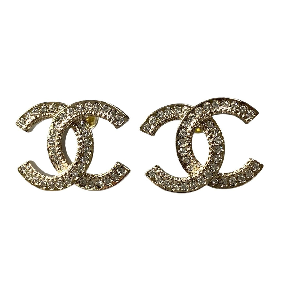 h2CHANEL CC Logo Rhinestone Earrings A2213 Gold Tone Women'sta1