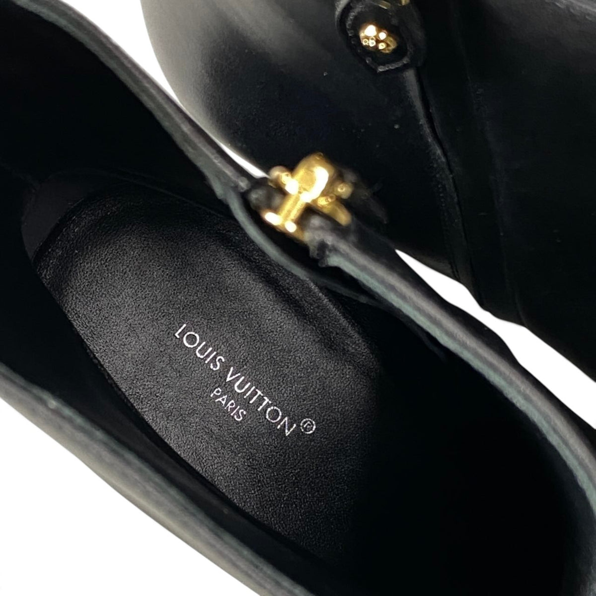 h12Louis Vuitton Donna Line Ankle Boots Black Leather Size 40 Women'sk02i