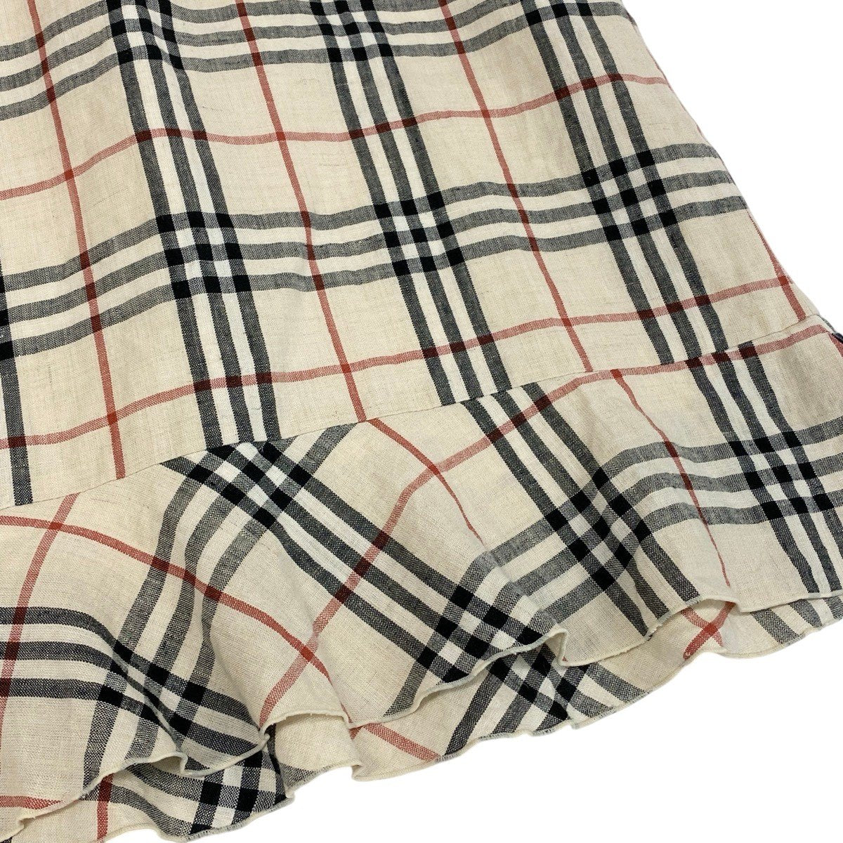 ＠Ig19 BURBERRY BLUE LABEL Nova Check Ruffle Hem Skirt Beige Linen Blend Size 36 Womeno07t