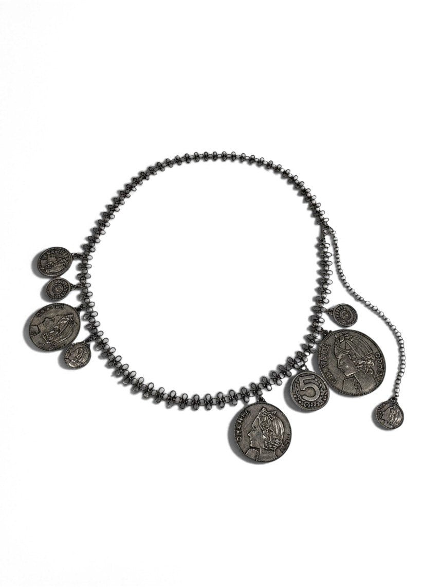 h20CHANEL 2003 03P Vintage Oversized Chain Belt Necklace Gray Women'sta1