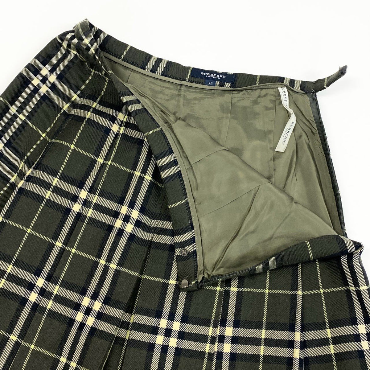 IcIc18 BURBERRY LONDON バーバリー タックプリーツスカート ロングスカート ノバチェック レディース 女性服 サイズ40 グリーン系 カーキk02i
