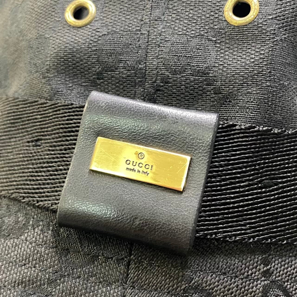＠c18 GUCCI Gold Plate GG Canvas Bucket Hat Black Size M Made in Italy Unisex Hatt18r