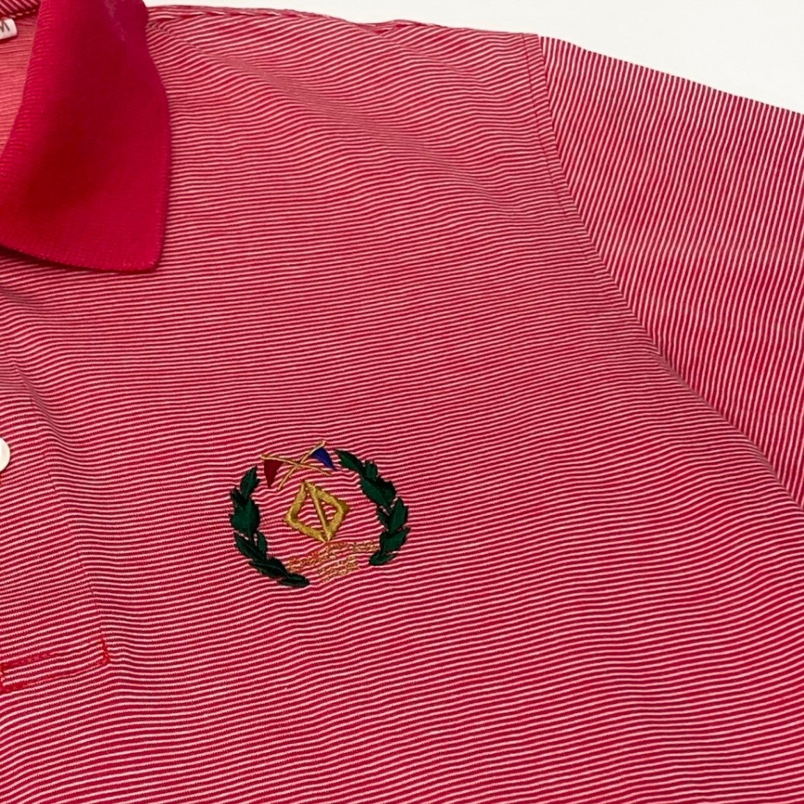@Eg6 Christian Dior CD Logo Embroidered Striped Polo Shirt Red White Cotton Size M Men'so07t