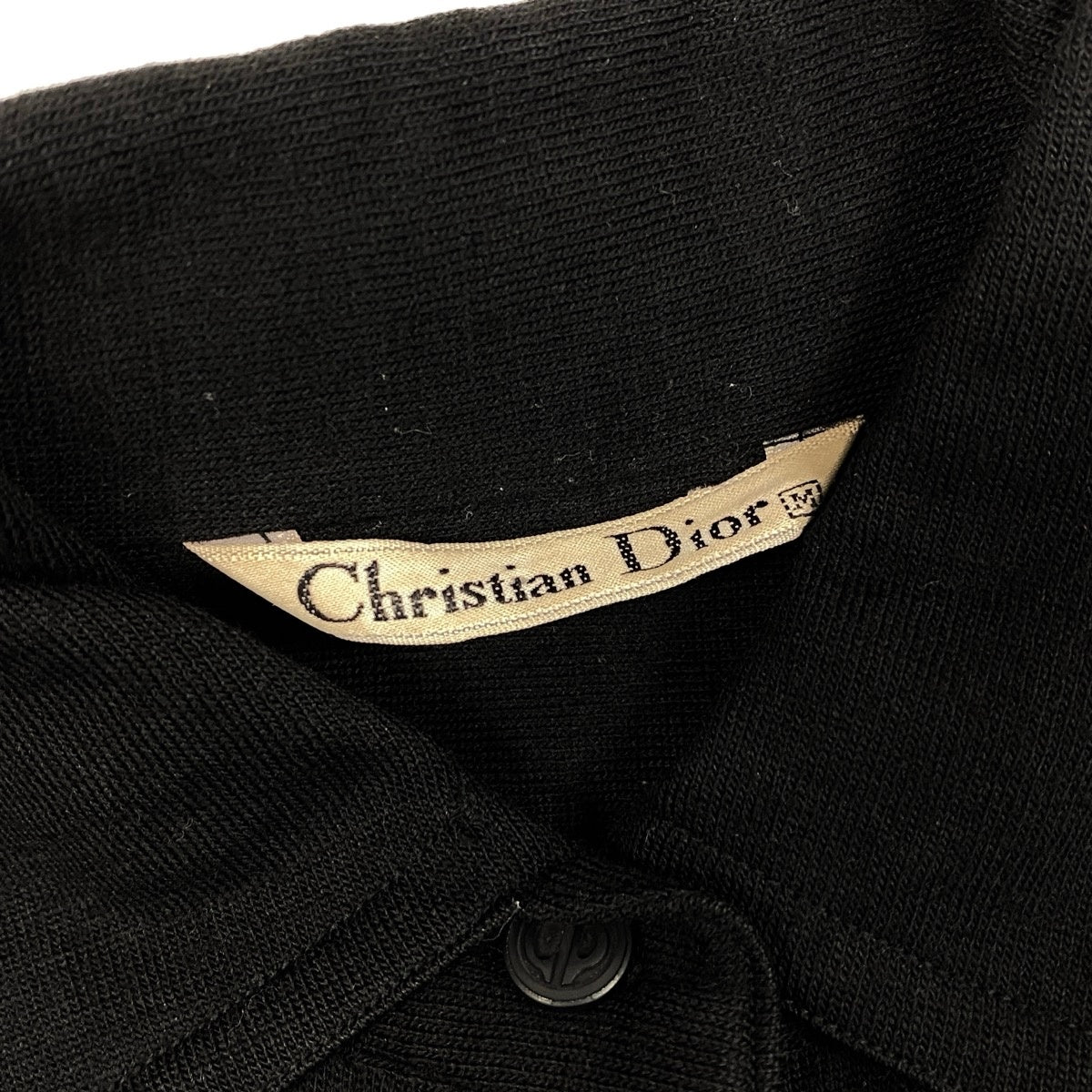 @K Eg11Christian Dior CD Button Long Sleeve Knit Shirt Size M Black Wool 100% Women o07t
