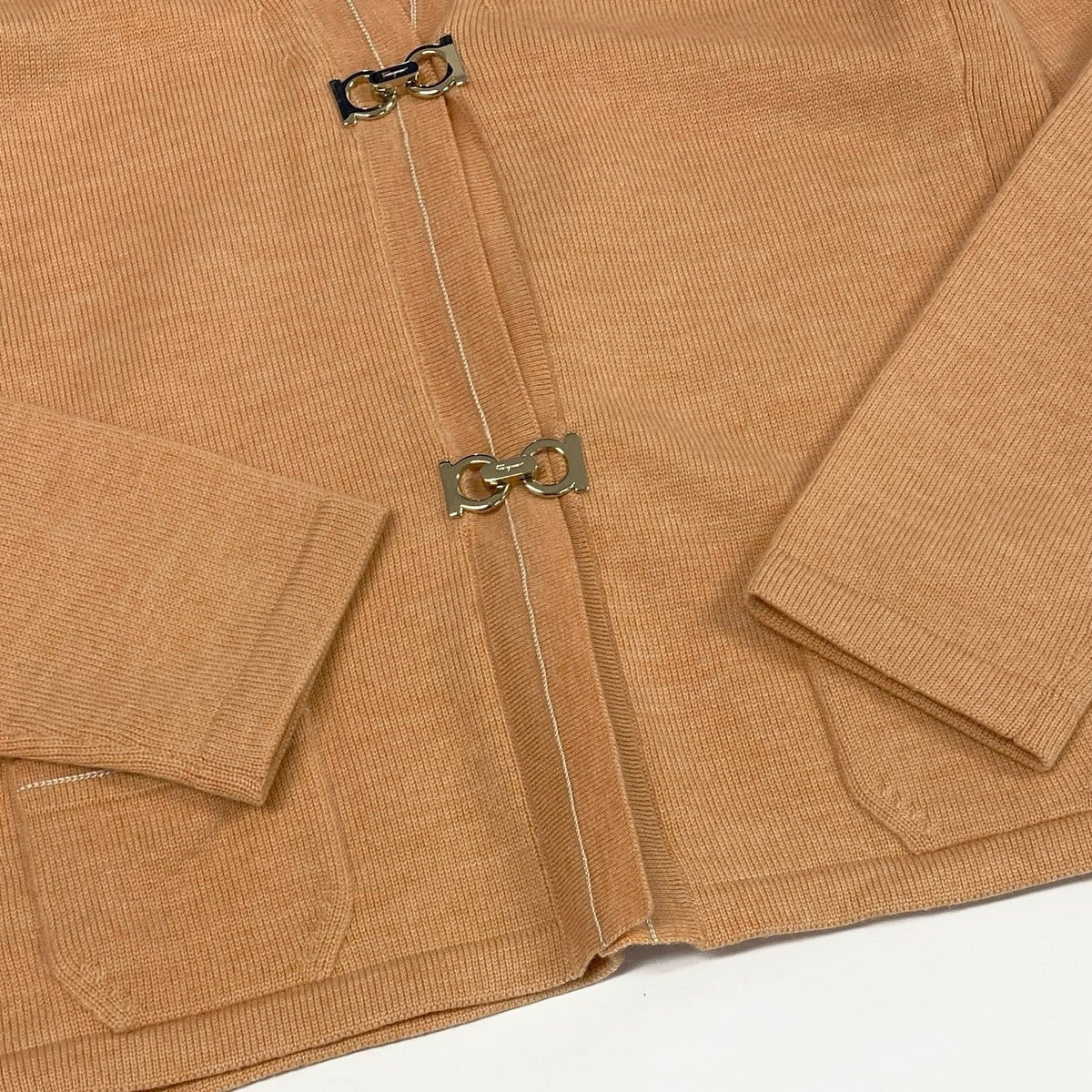 @E Ef27Salvatore Ferragamo Gancini Button Wool Knit Cardigan Size S Orange Women'so07t