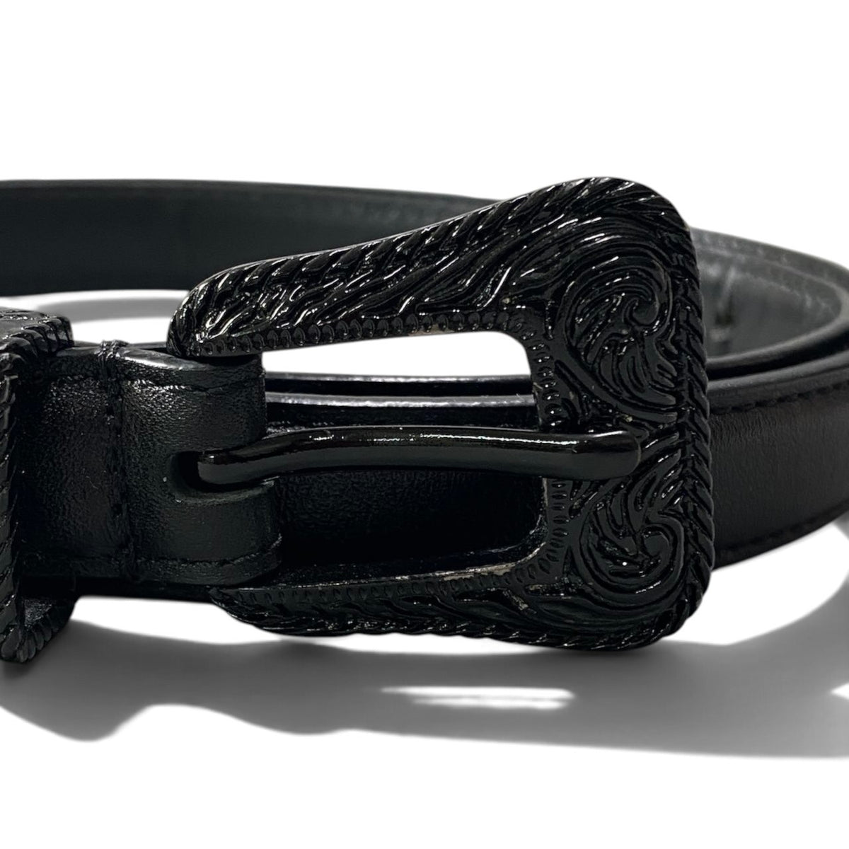 h20 Saint Laurent Hedi Slimane Western Belt Black Leather Italy Women'sk02i