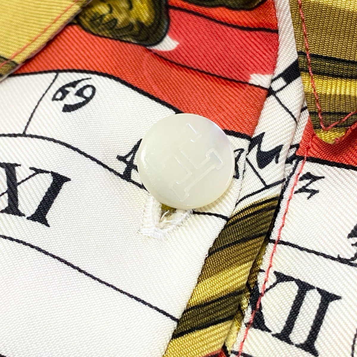 @ S Ia16 HERMES Dies et Hore Silk Long Sleeve Polo Whiteo07t