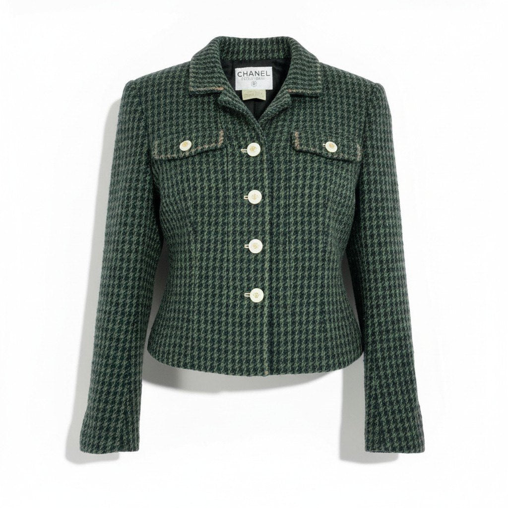 ＠ Ca14CHANEL 1997 Archive CC Button Tweed Jacket 40 P07184 Greenta1
