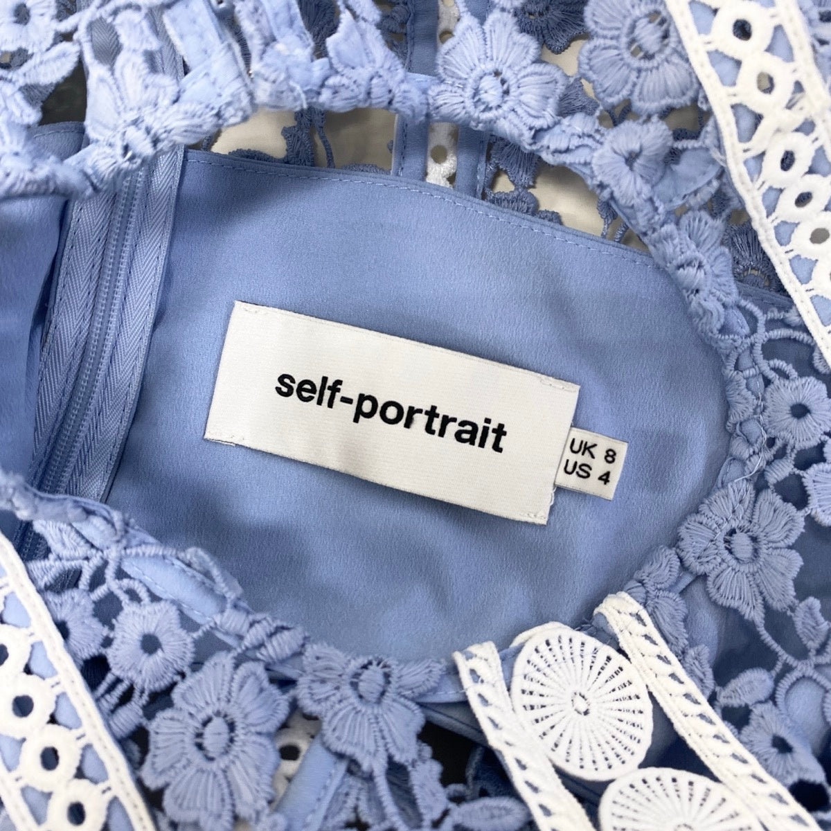 37g17 self-portrait セルフポートレート カットワーク レースワンピース ノースリーブ 花柄 UK8 ブルー  レディースu02t