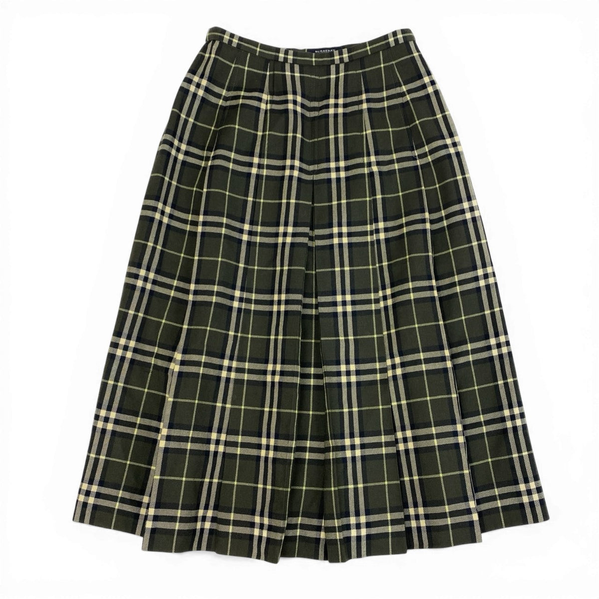 IcIc18 BURBERRY LONDON バーバリー タックプリーツスカート ロングスカート ノバチェック レディース 女性服 サイズ40 グリーン系 カーキk02i