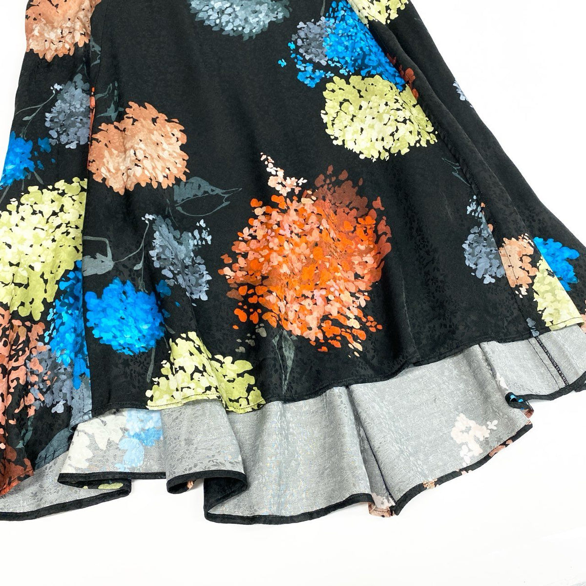 ＠Eb10 NEW ROCHAS 2024 Floral Print Flare Skirt Black Size 38 Women's Made in Italyk02i
