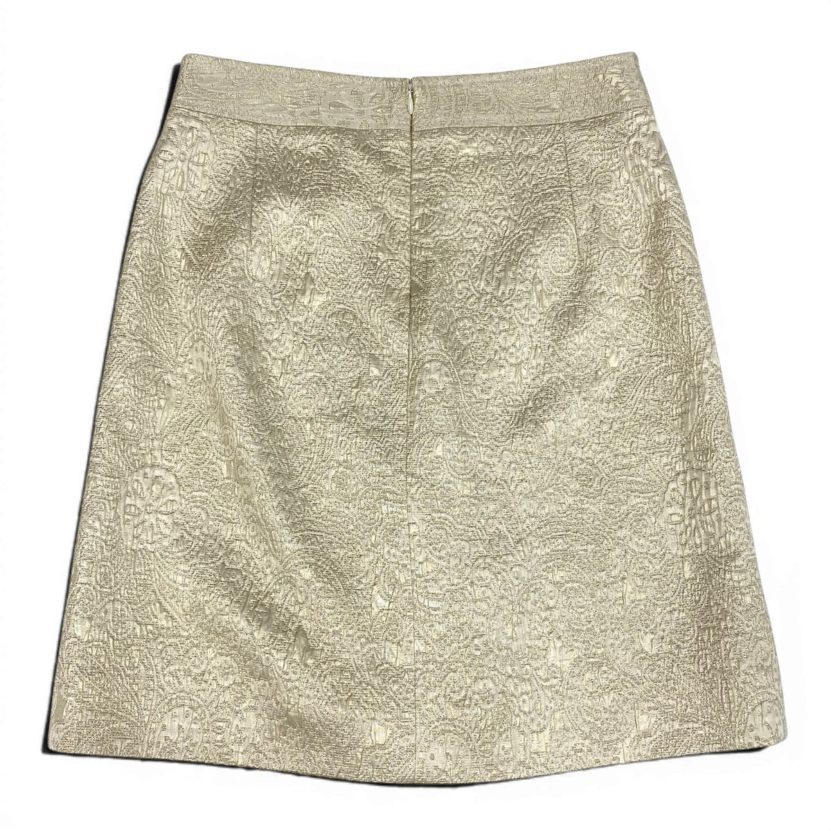 @Ed18 DOLCE&GABBANA Jacquard Tight Skirt, Knee-Length, Front Pockets, Size 40, Ivory Gold, Women'su02t