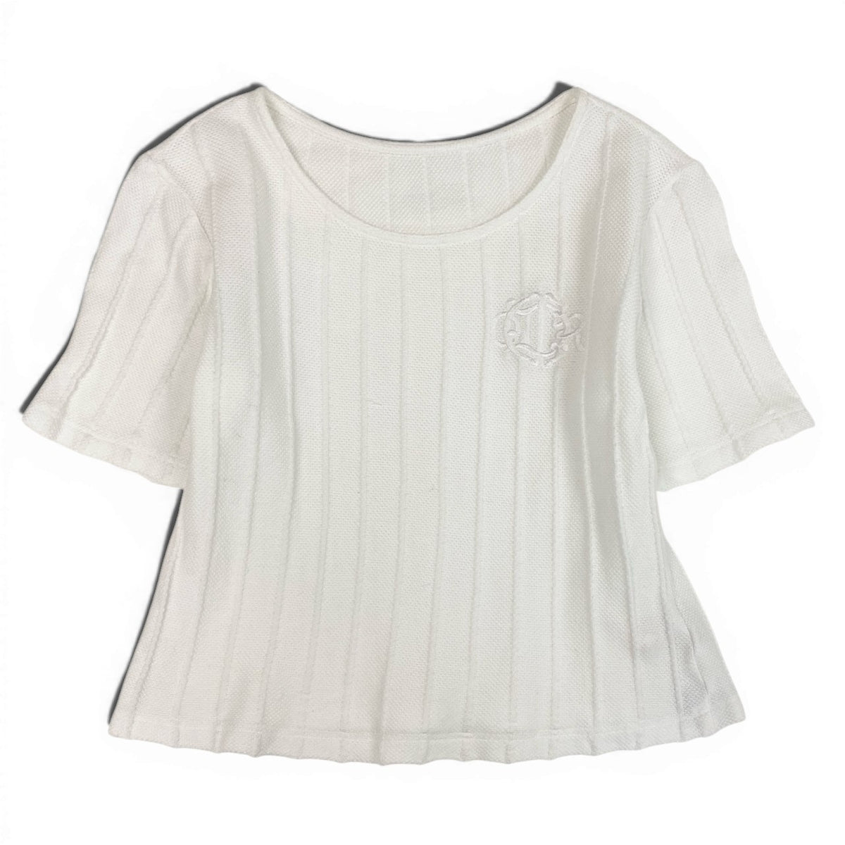 @ Ia23 Christian Dior White Short Sleeve Knit Top Emblem Embroidery Women's Mu02t
