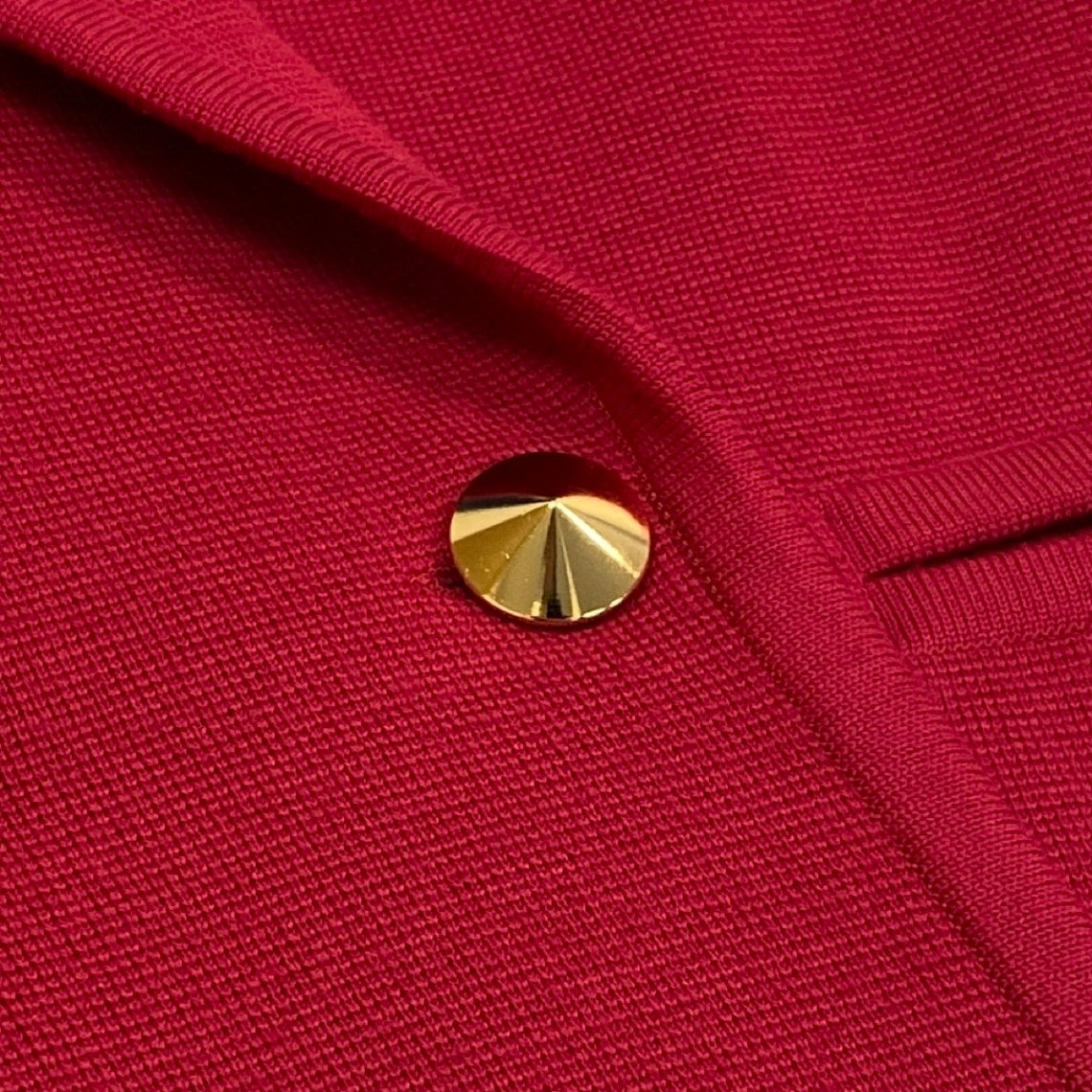 L Eh6  YVES SAINT LAURENT Skirt Suit Double Breasted Gold Button Knit Jacket Wool M Red Women o07t