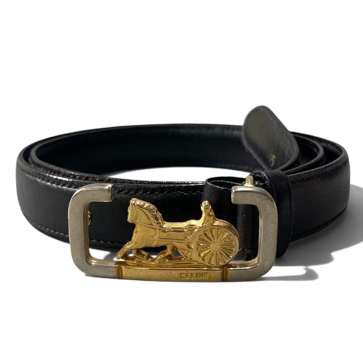 h20CELINE Horse Carriage Buckle Belt Made in Italy Size 65 Women'sk02i