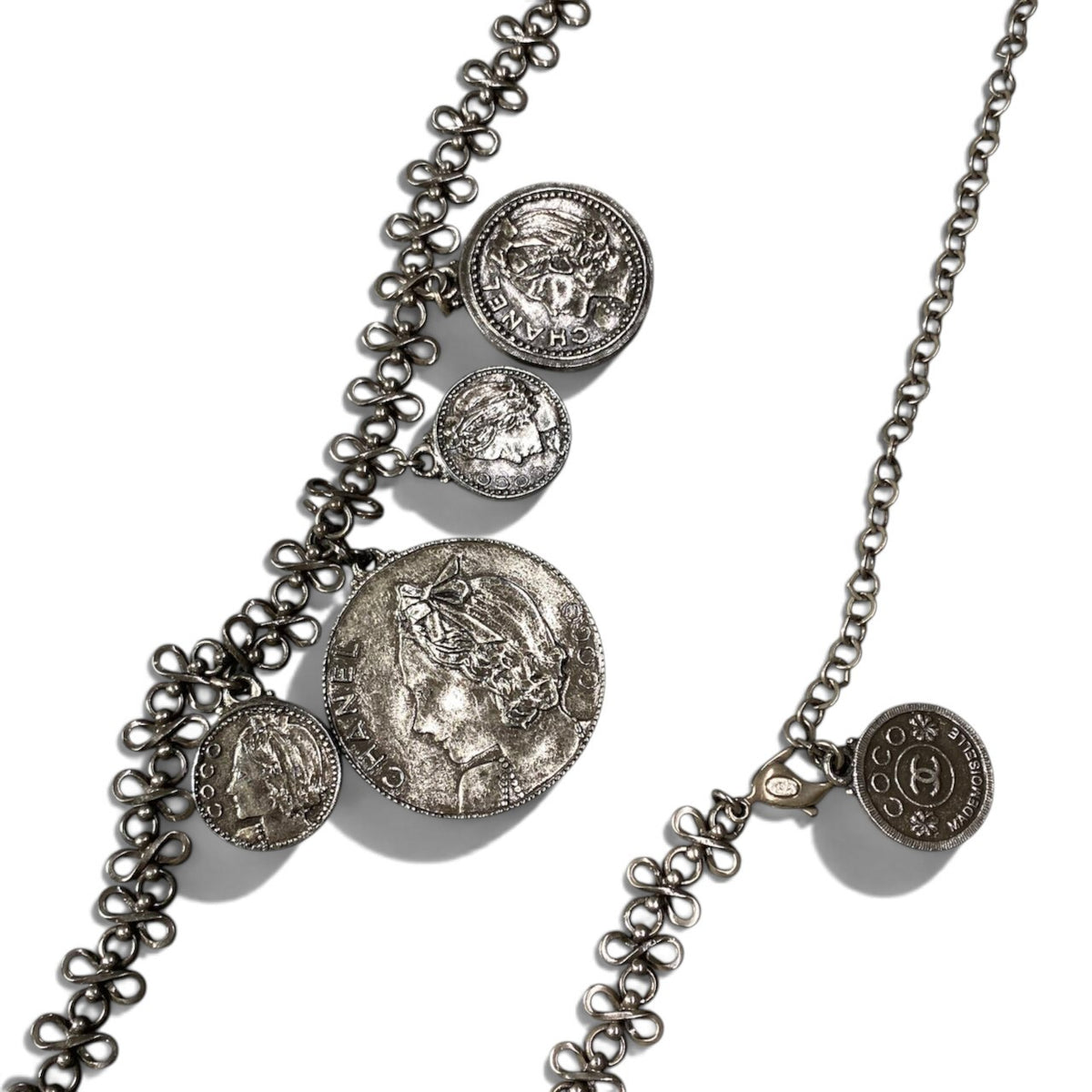 h20CHANEL 2003 03P Vintage Oversized Chain Belt Necklace Gray Women'sta1
