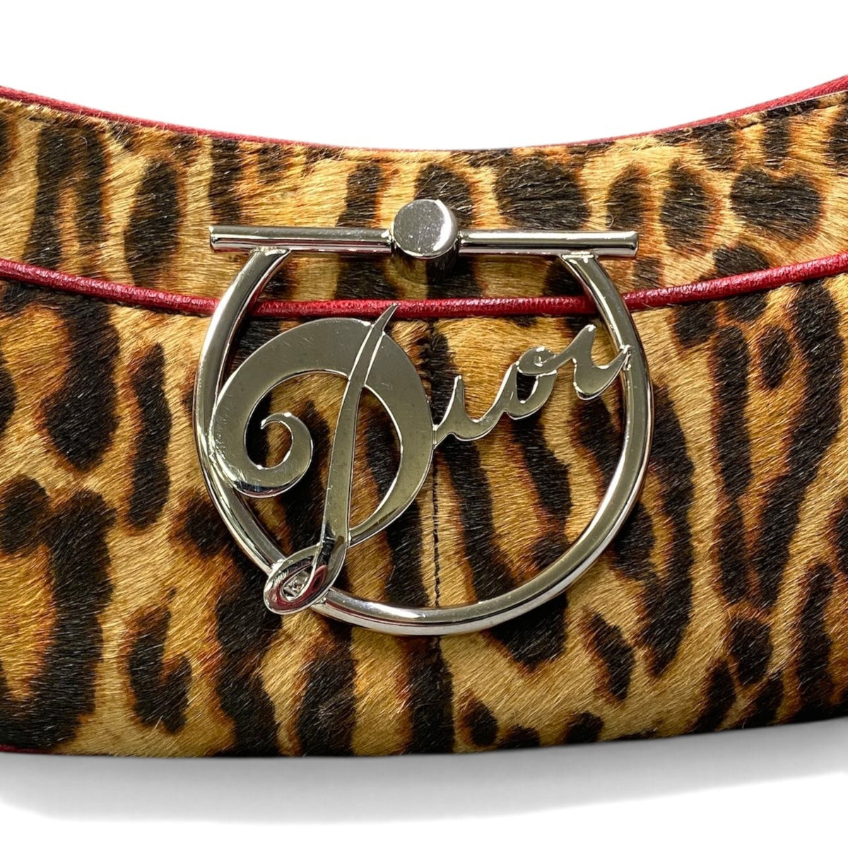 h20Christian Dior Diva Leopard Pony Hair Bag Brown Red Leather Women'sta1