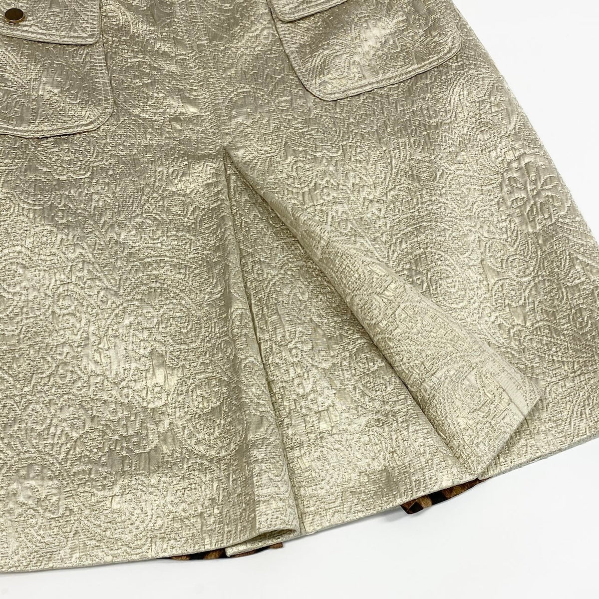 @Ed18 DOLCE&GABBANA Jacquard Tight Skirt, Knee-Length, Front Pockets, Size 40, Ivory Gold, Women'su02t