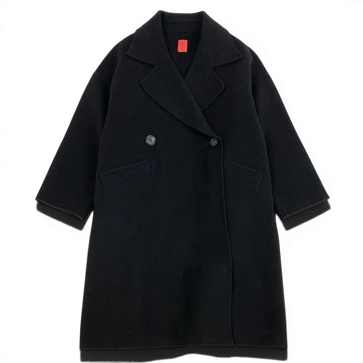 @H Af27 ISSEY MIYAKE Haat Double Breasted Long Wool Coat HA93FA710 Size 2 Black Women's