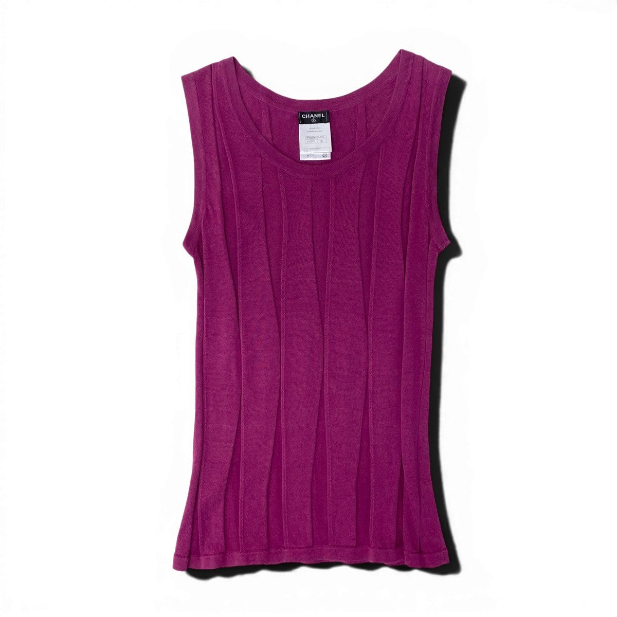 @Cf24 CHANEL CC Logo Rhinestone Rib Knit Sleeveless Top Purple Size 38 P43351o07t