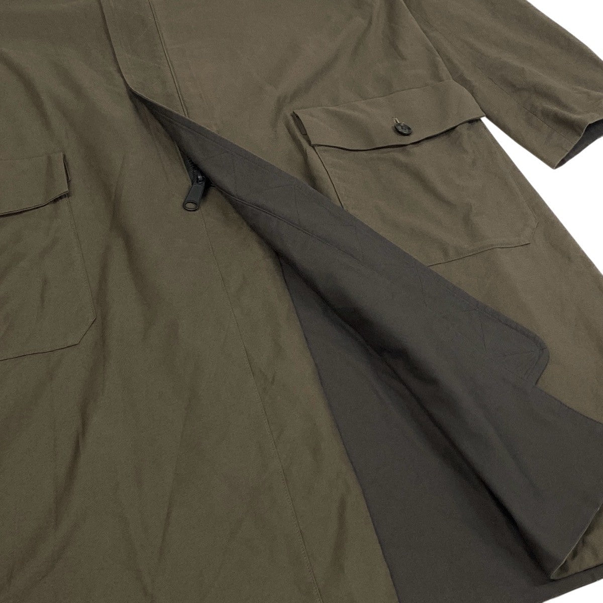 L Ah6 Y's BANG ON! Yohji Yamamoto Reversible Hooded Zip Long Coat Size 2 Khaki Men o07t