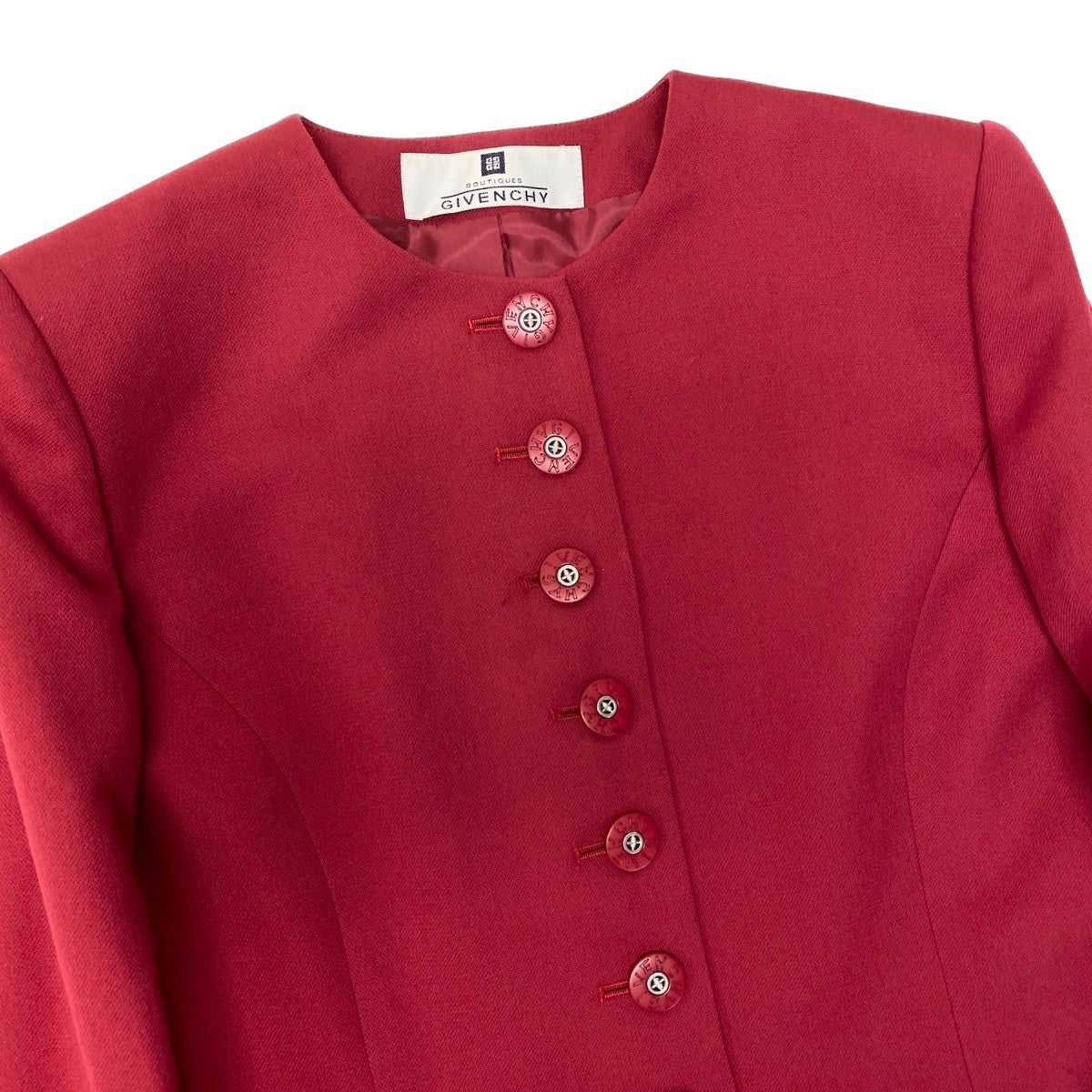Eh10 GIVENCHY Logo Button Collarless Wool Jacket Red Size 38 Women'so07t
