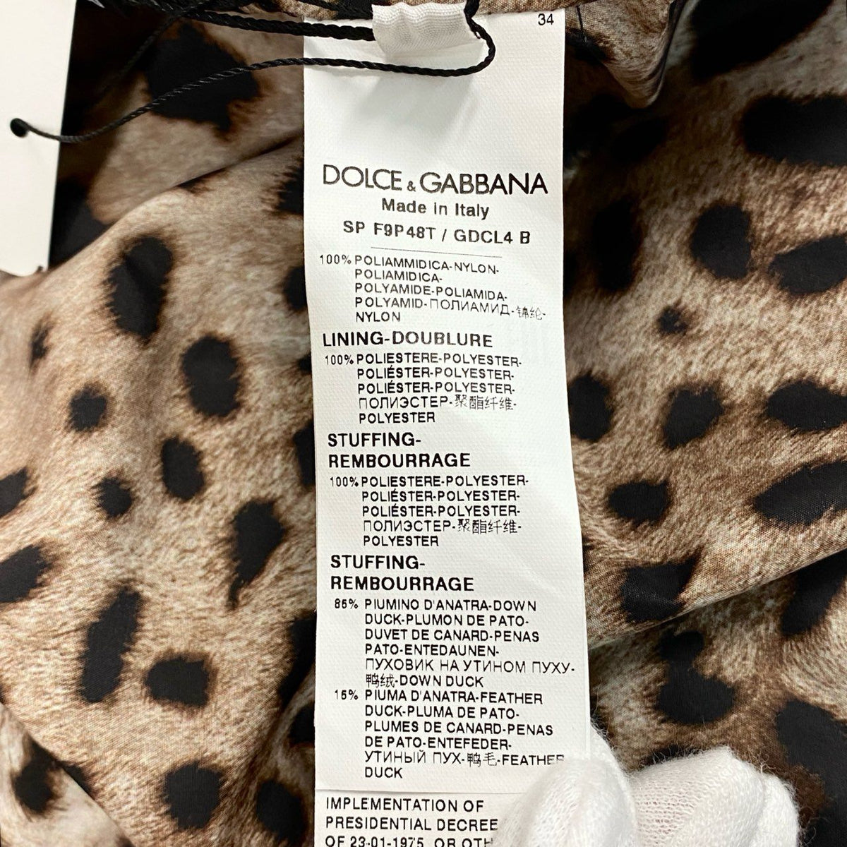 F＠Ic10 DOLCE&GABBANA DG Logo Padded Satin Jacquard Down Jacket Black Size 40 NWTt18r
