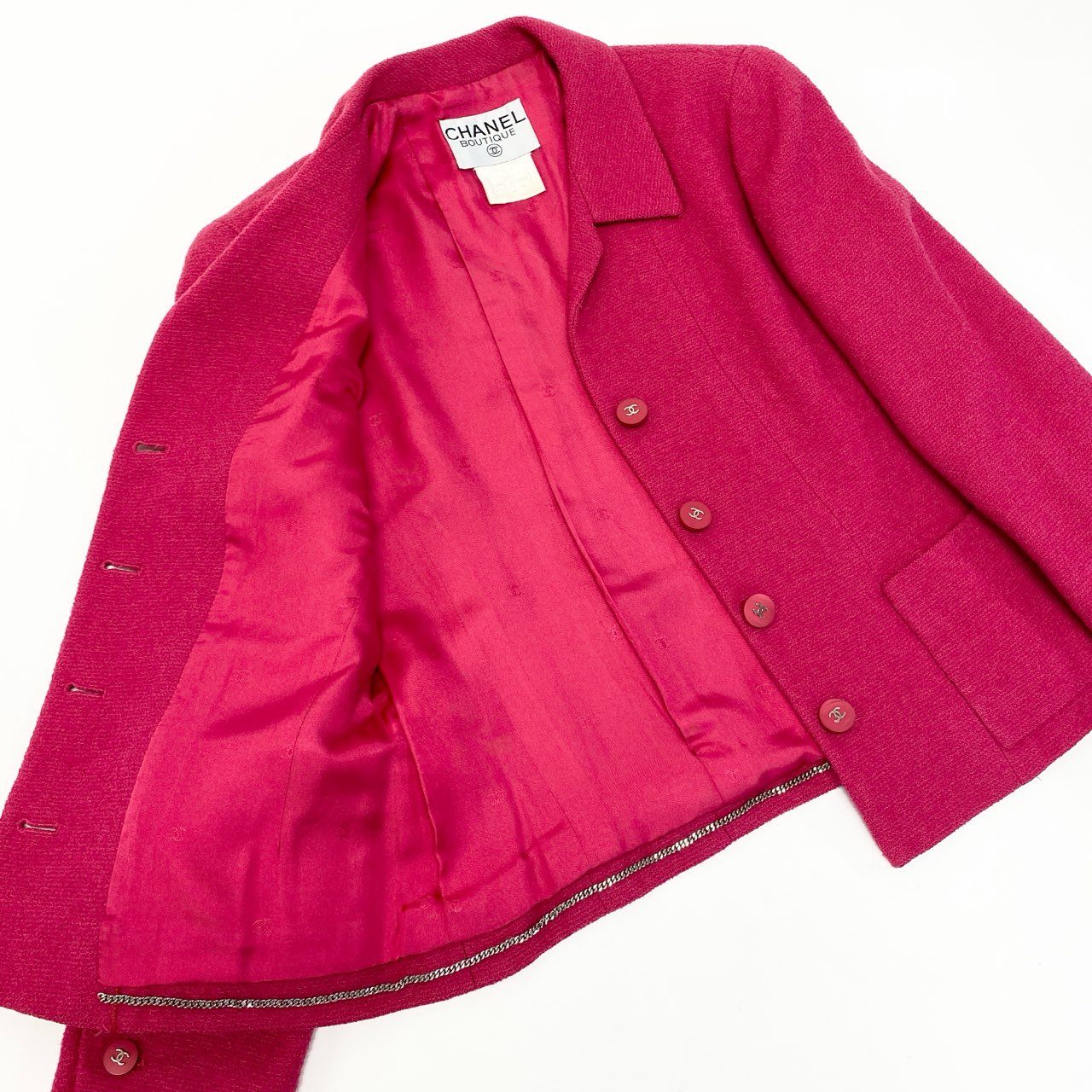 @ Ca28 CHANEL 1996 Vintage Tweed Jacket CC Button Pink 38 P06647u02t