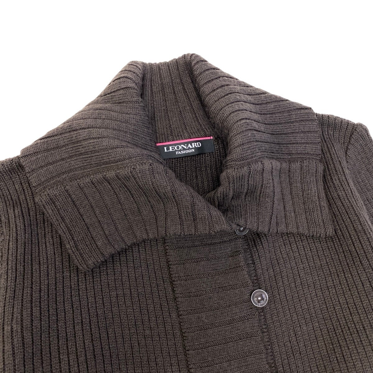 34g17 LEONARD FASHION レオナール ロング ニットカーディガン ウールシルク混  サイズ40 ブラウン レディースu02t