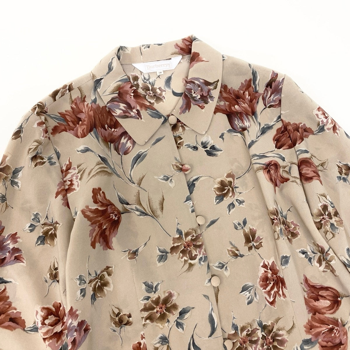 @Ef25 Burberrys Floral Sheer Shirt & Long Skirt Set Beige Size 38 Womeno07t
