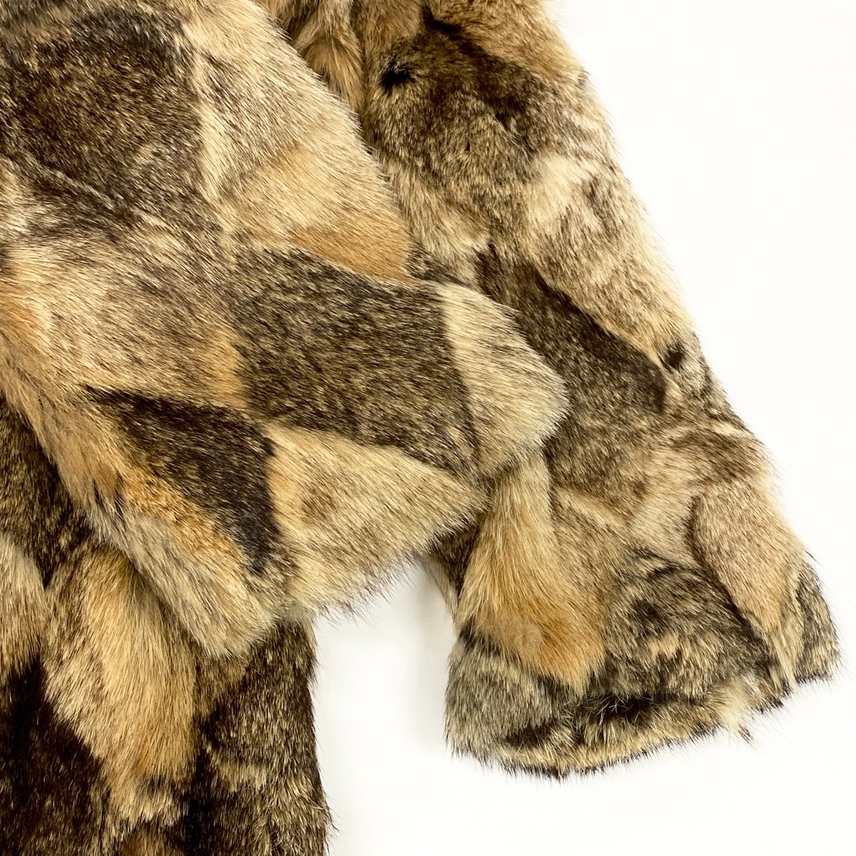 M Eh10 KINOSHITA Raccoon Fur Patchwork Long Coat Real Fur Brown Women u02t