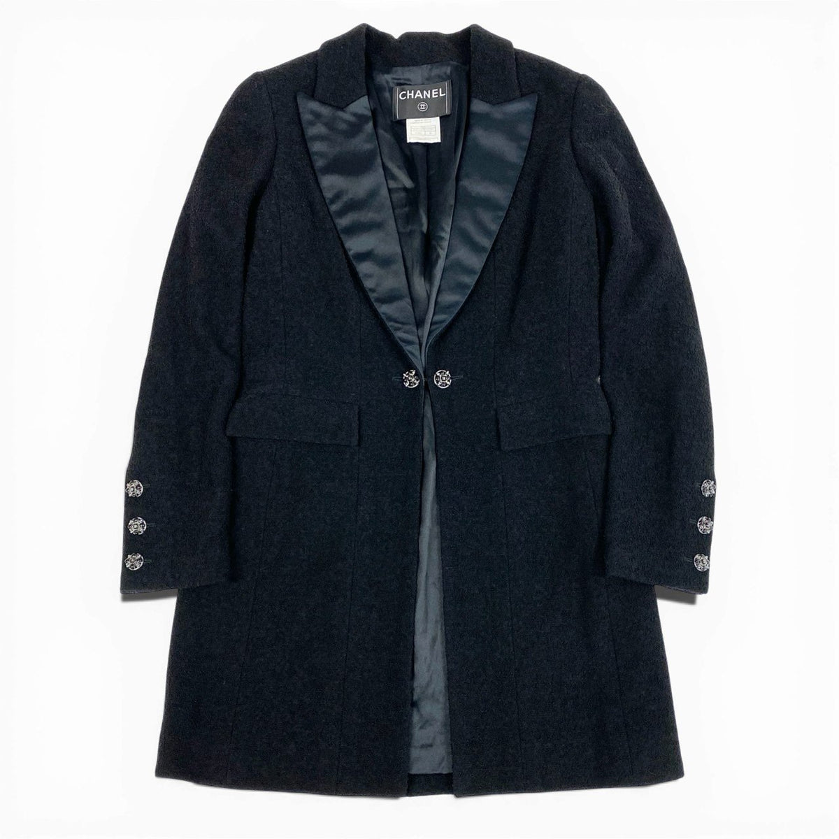 @ Ca14 CHANEL 2006 Gripoix Button Tweed Coat P29135 Blackta1