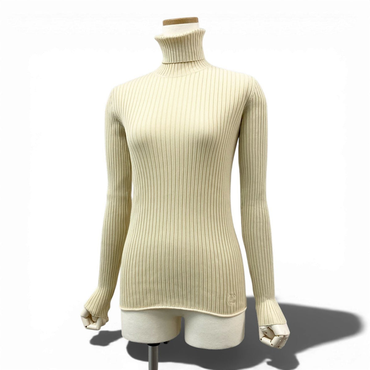 I@ Eb11Louis Vuitton Women’s Rib Knit Long Sleeve Sweater Ivory Logo Detail Size Mk02i