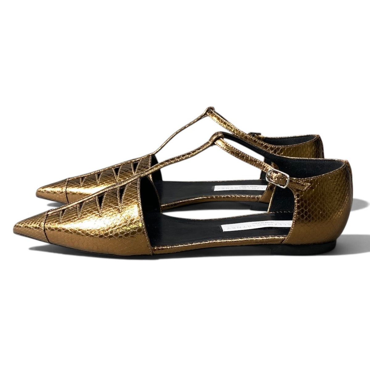 h13Stella McCartney Python Embossed T-Strap Flats Size 38 Women'sk02i