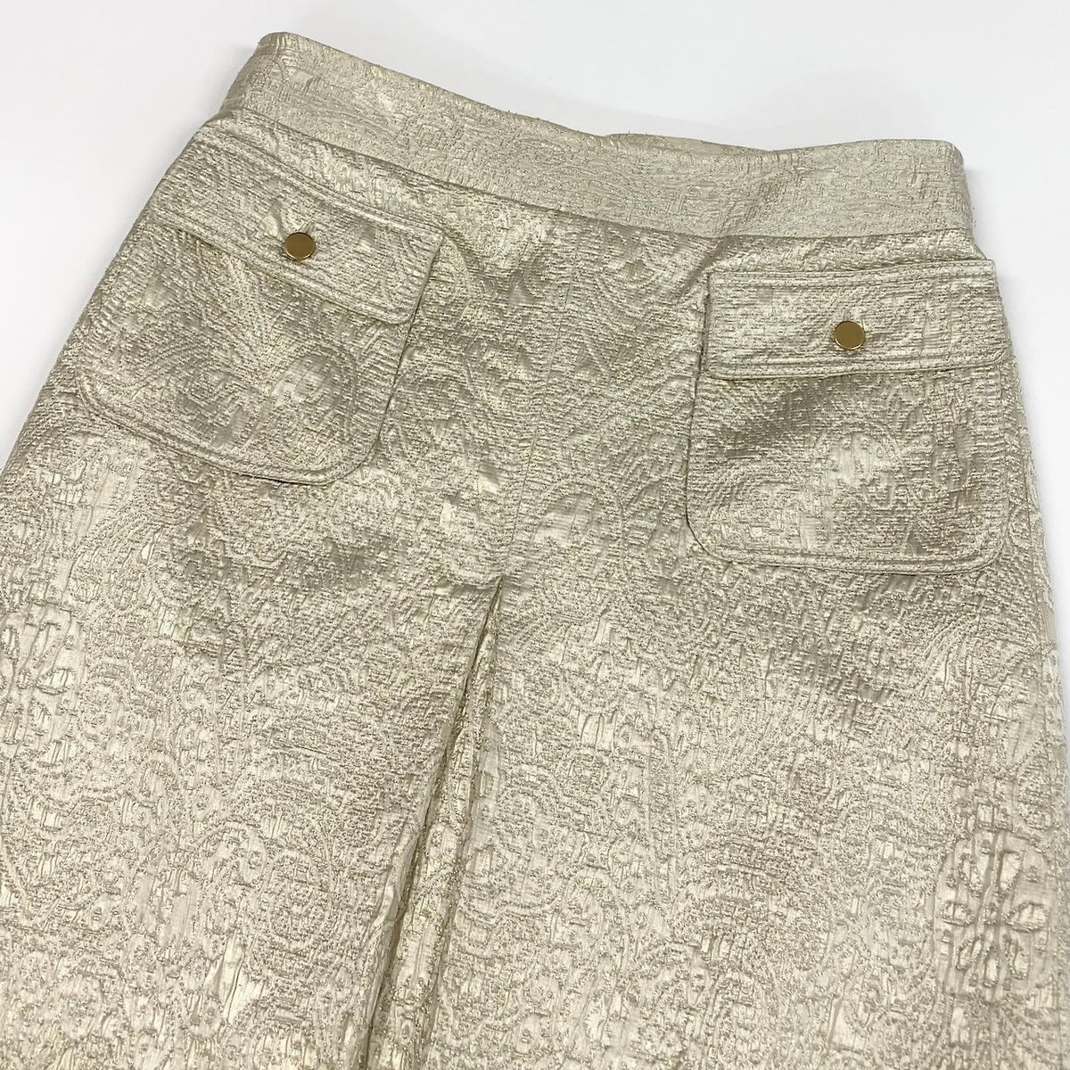 @Ed18 DOLCE&GABBANA Jacquard Tight Skirt, Knee-Length, Front Pockets, Size 40, Ivory Gold, Women'su02t