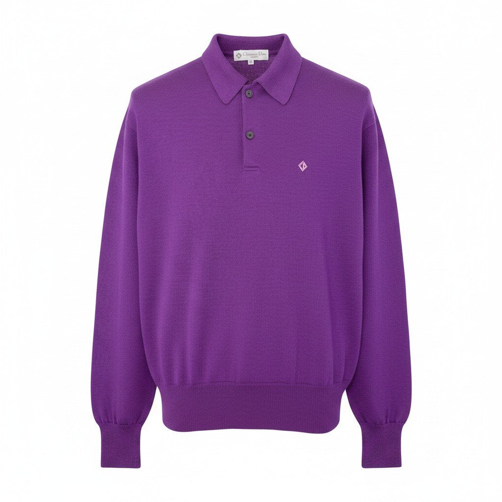 @H　Eg8 Christian Dior SPORTS CD Logo Long Sleeve Wool Knit Polo Shirt Size M Purple Men's