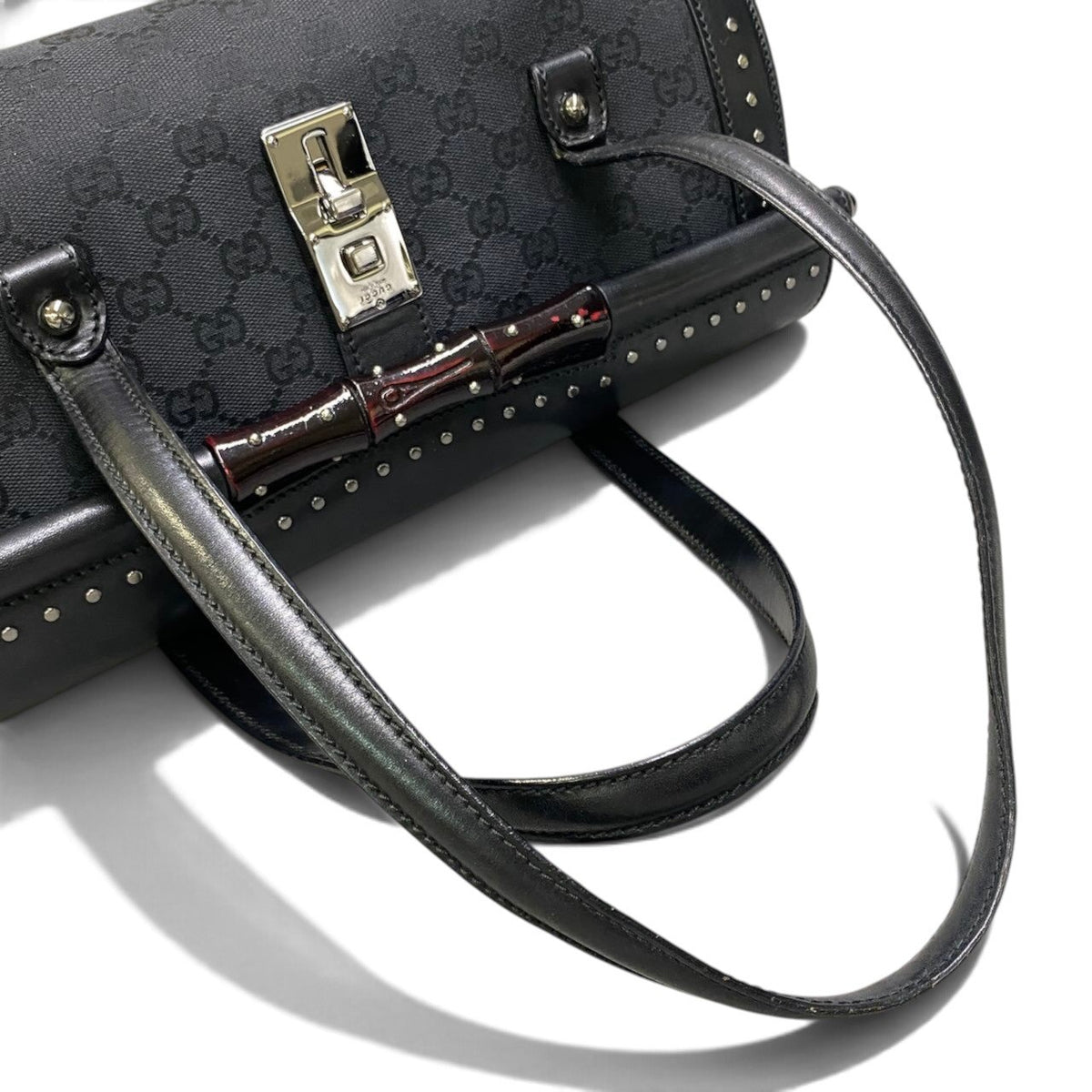 h29 GUCCI Tom Ford Era Studded Bamboo Bag Black Women'sta1