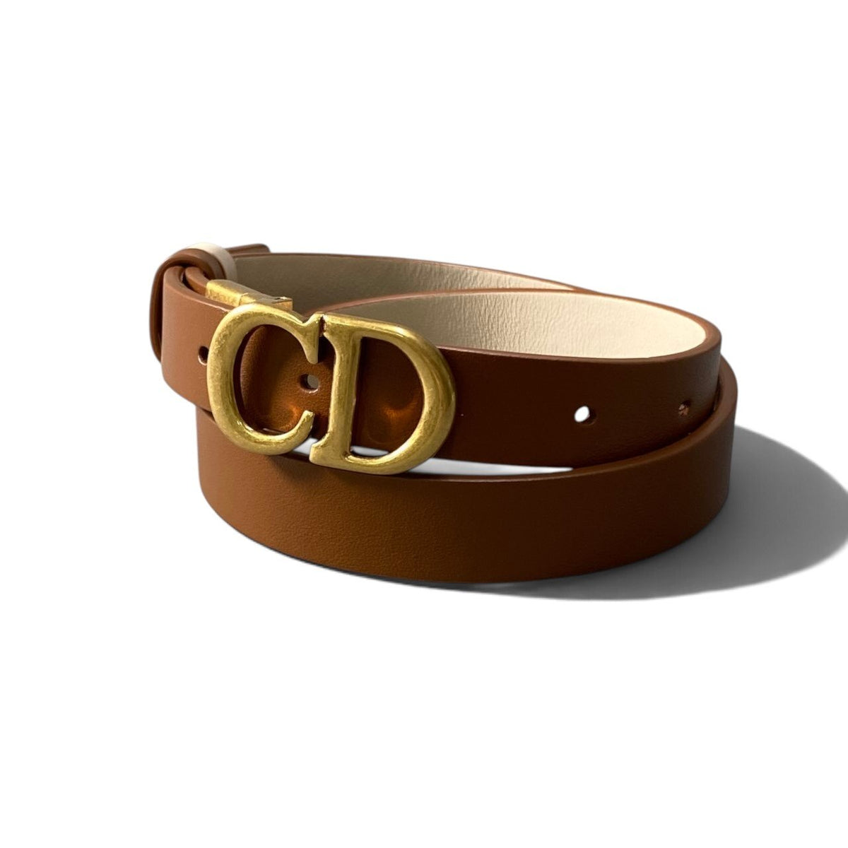h12【極美品】Christian Dior Current Model Saddle Reversible Belt 20mm Brown/Gold Ski Calfskin (Women's)k02i