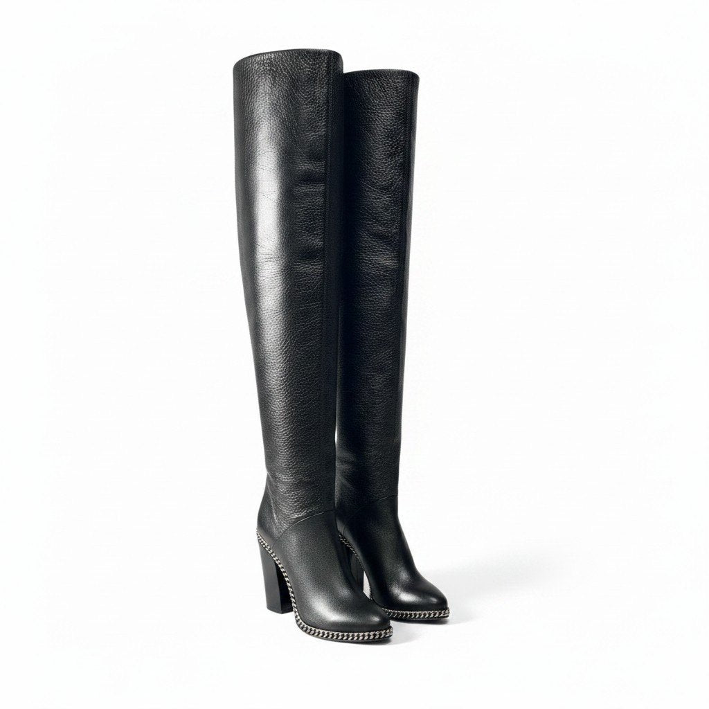 h10 【新品保管品】BALMAIN Emma Over the Knee Boots Metal Chain Made in Italy Size 36k02i