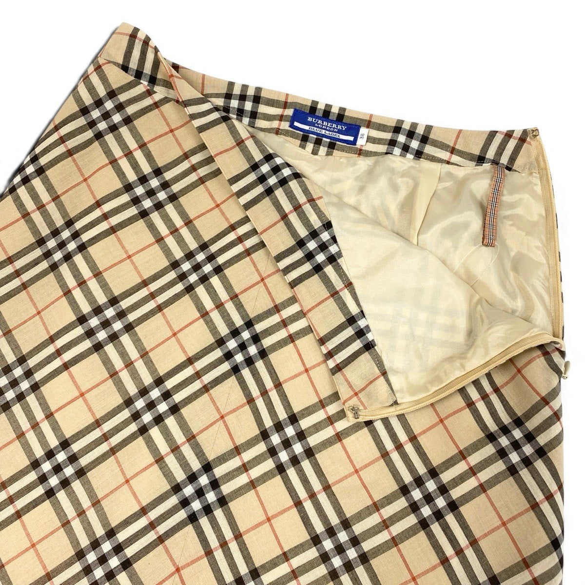 @Ig16 BURBERRY LONDON BLUE LABEL Nova Check A-Line Midi Skirt Beige Size 38 Womeno07t