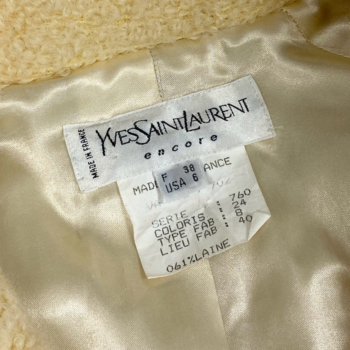@ S Ab13 Yves Saint Laurent Beige Textured Shaggy Coat 38 Womenta1