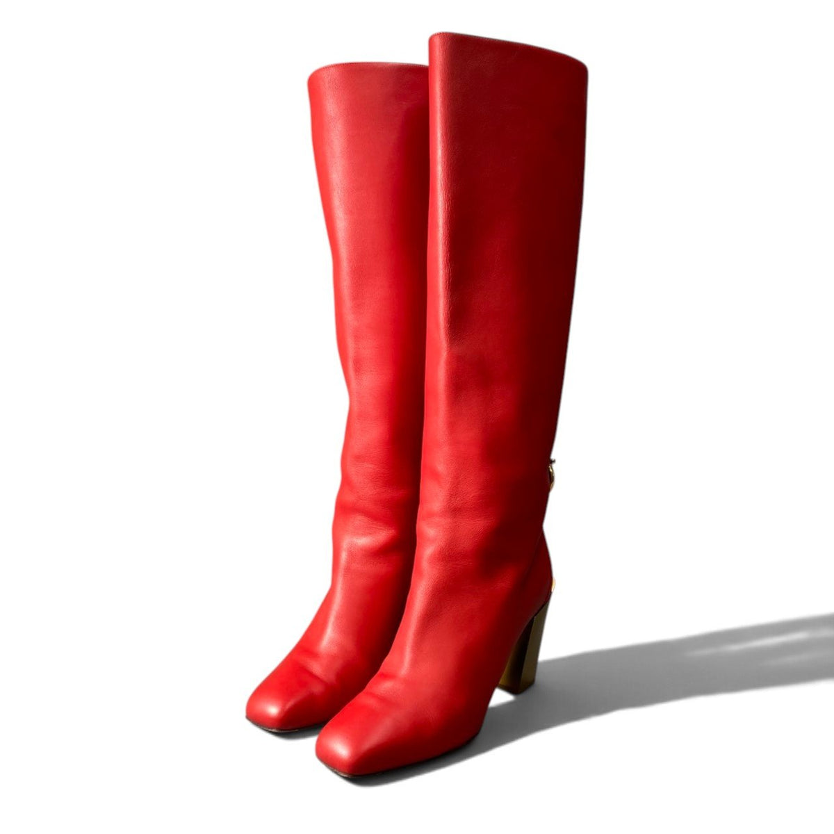 h12Salvatore Ferragamo Gancini Chunky Heel Long Boots Size 7 Women'sk02i