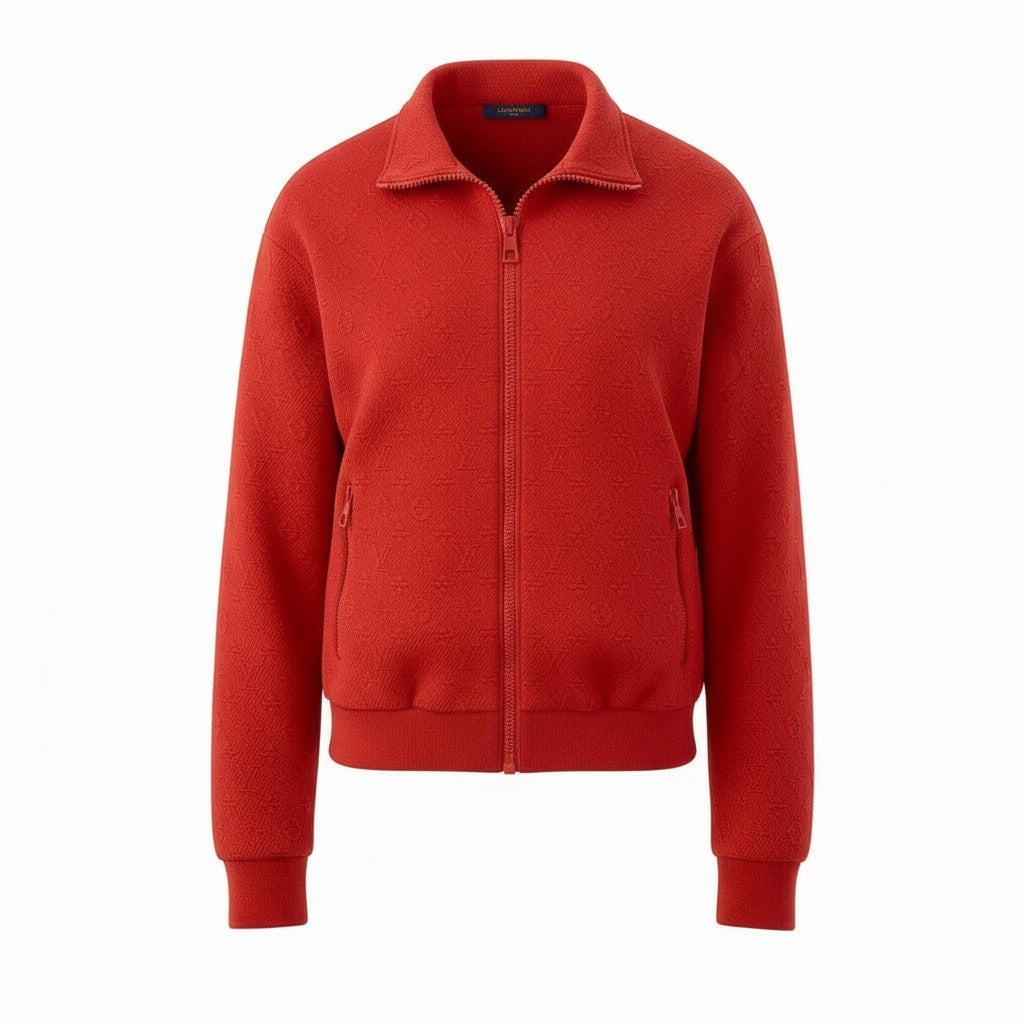 @Id15 LOUIS VUITTON LV Monogram Zip Jacket, Size S, Red Blousont18r