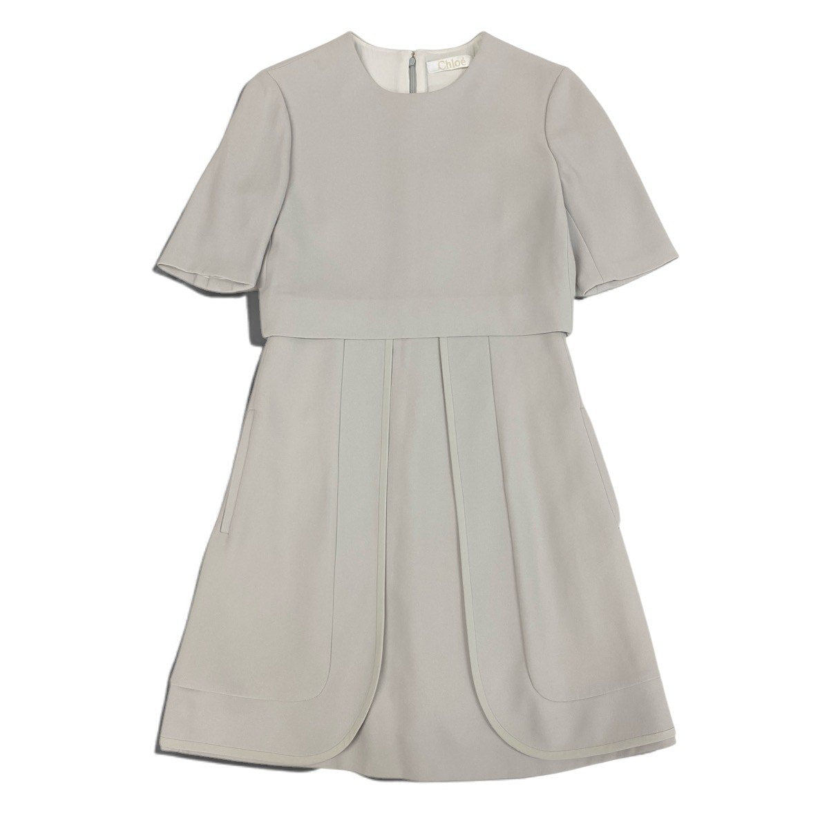 h17 【美品】Chloé 半袖ワンピース 切替デザイン 34サイズ ライトグレー レディース 女性用k02ik02i