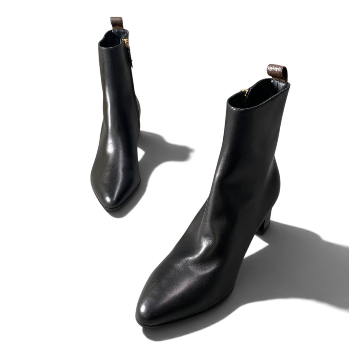 h12Louis Vuitton Donna Line Ankle Boots Black Leather Size 40 Women'sk02i