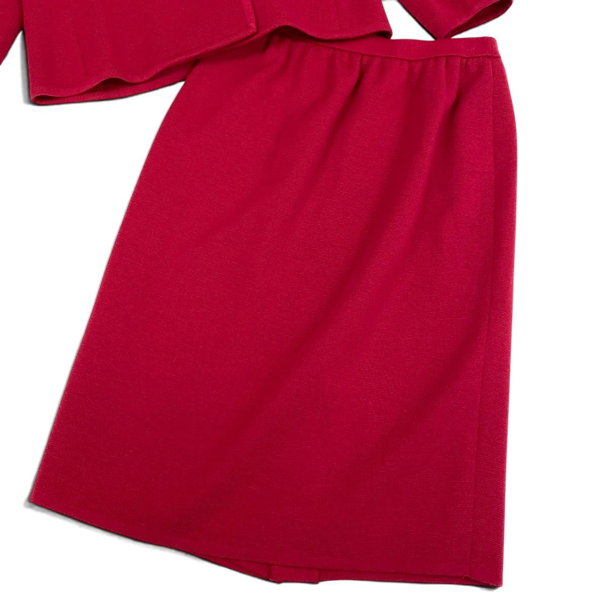 L Eh6  YVES SAINT LAURENT Skirt Suit Double Breasted Gold Button Knit Jacket Wool M Red Women o07t